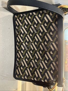 Versace Black, Olive & Cream Geometric Crossbody Bag